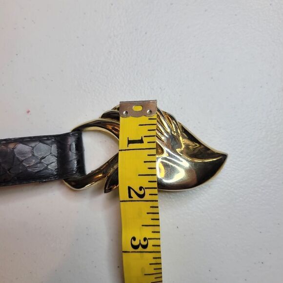 Leather Shop Black Snakeskin Snake Animal Print with Gold Toned Buckle - Picture 14 of 15